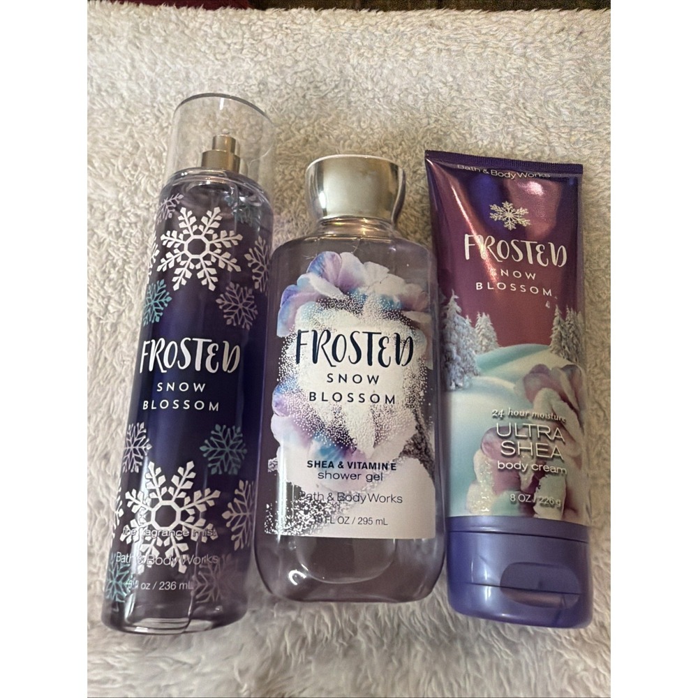 Bath & Body Works Frosted Snow Blossom Set Mist Cream & Gel Brand New Lot Of 3